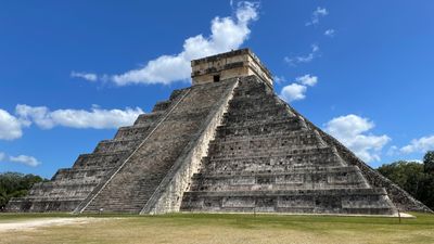 one side of the mayan temple in Chichen Itza, Yucatan, Mexico 