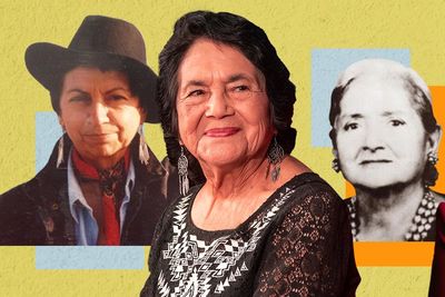 A collage featuring Gloria Anzaldua, Dolores Huerta, Maria L. De Hernandez, Josephine Fierro de Bright and Carmen Perez as Latinas in the Chicano Movement
