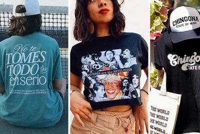 a photo collage showcasing various Latina-owned statement tee brands