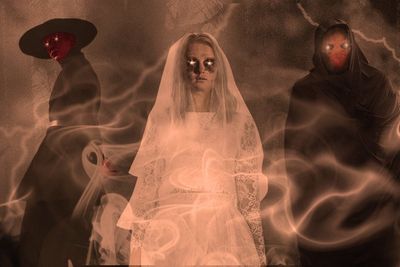 an image of three legendary latino ghosts: el sombreron, la llorona and el cucuy