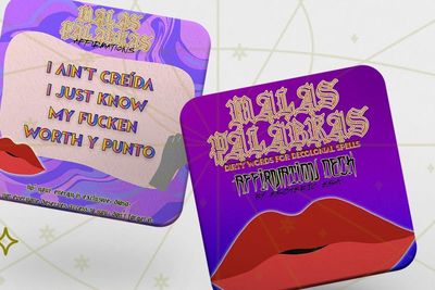 graphic design featuring cards from Esoteric Esa's 'Malas Palabras' affirmation deck.