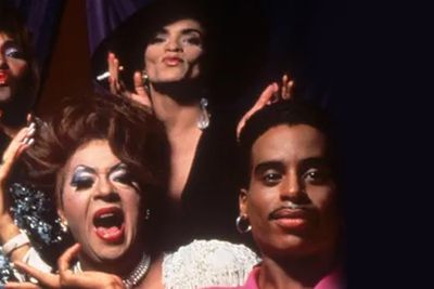 a movie still from the film "Paris is Burning" depicting prominent figures of the LGBTQ+ ballroom scene