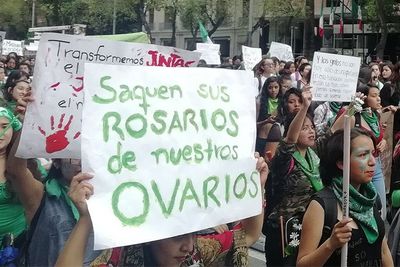 Women march to demand safe and legal abortion access in Mexico City, 2018.