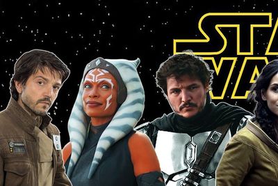 Graphic design showcasing the Latino actors and actresses in the Star Wars movies