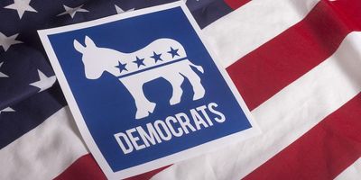 Democrat logo on top of the American flag. 
