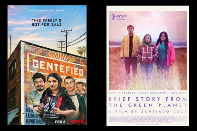 Graphic design highlighting Queer Latine Books, Movies and TV shows