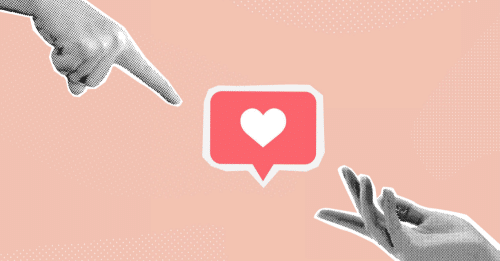 illustration of two hands and a like icon