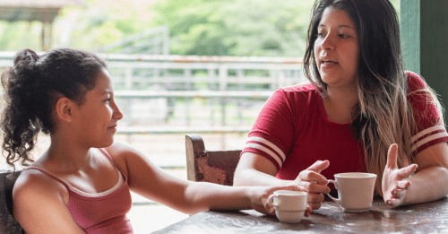 mom and daughter talking
