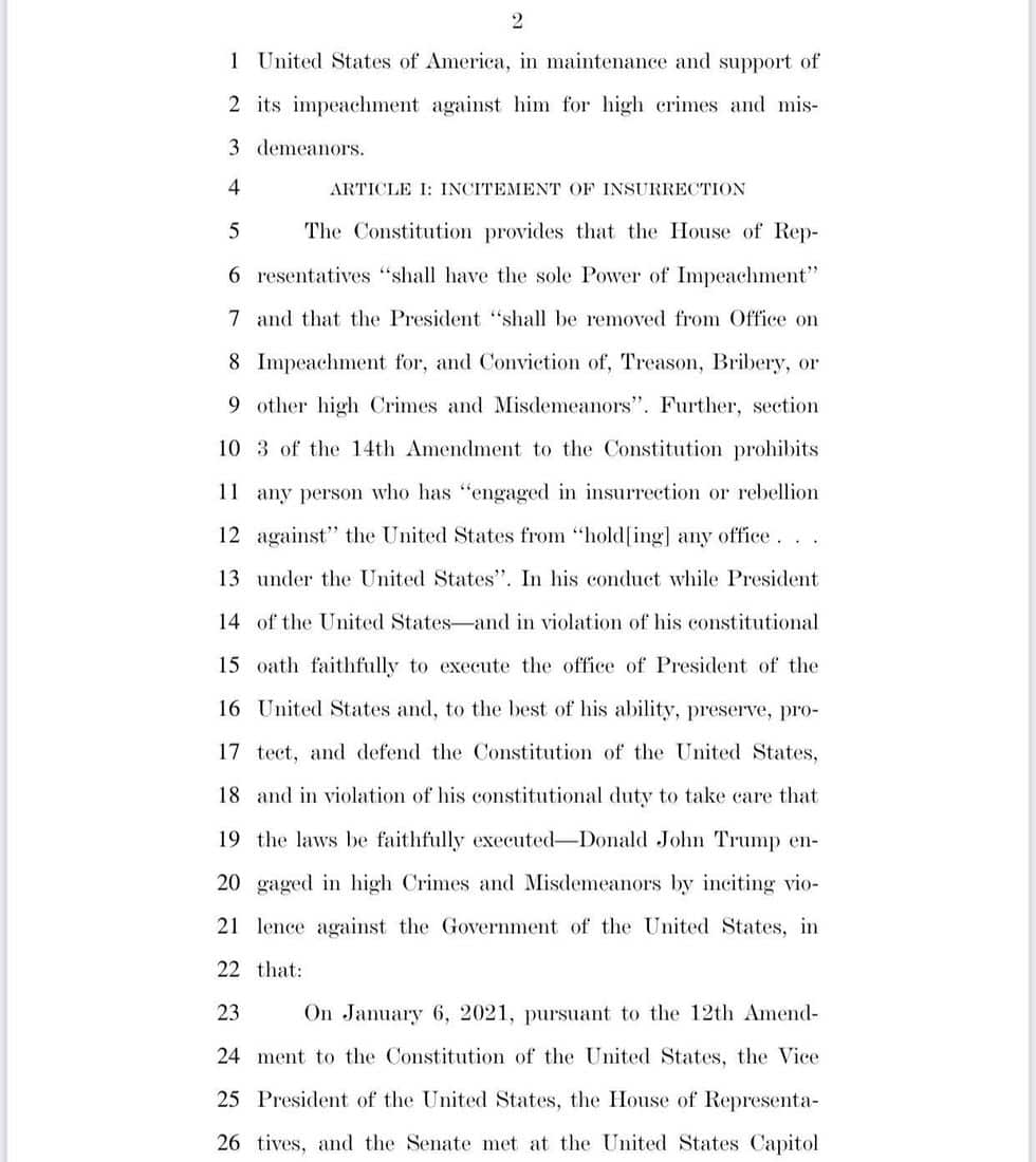 Second document page of impeachment.