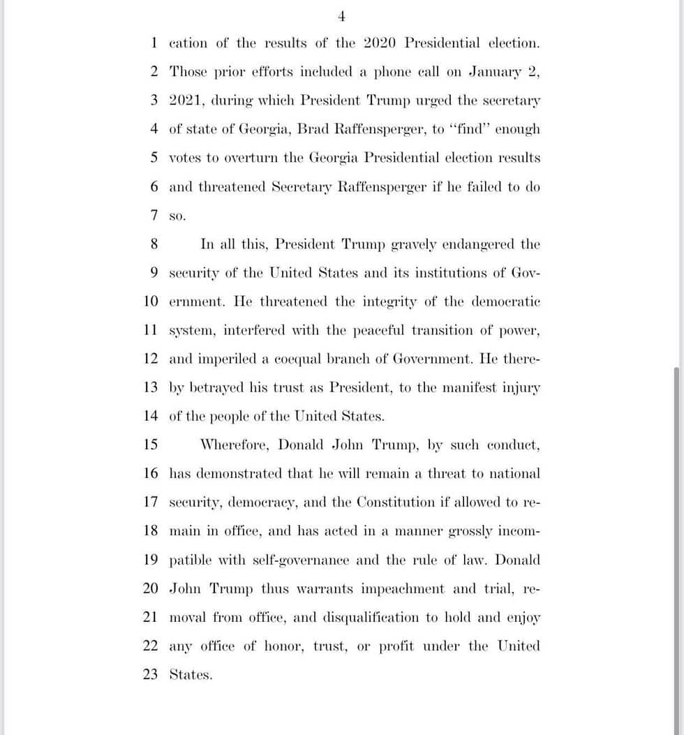 Fourth document page of impeachment.
