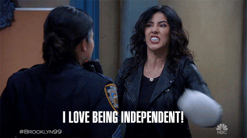 GIF of actress from Brooklyn 99 saying "I love being independent" 
