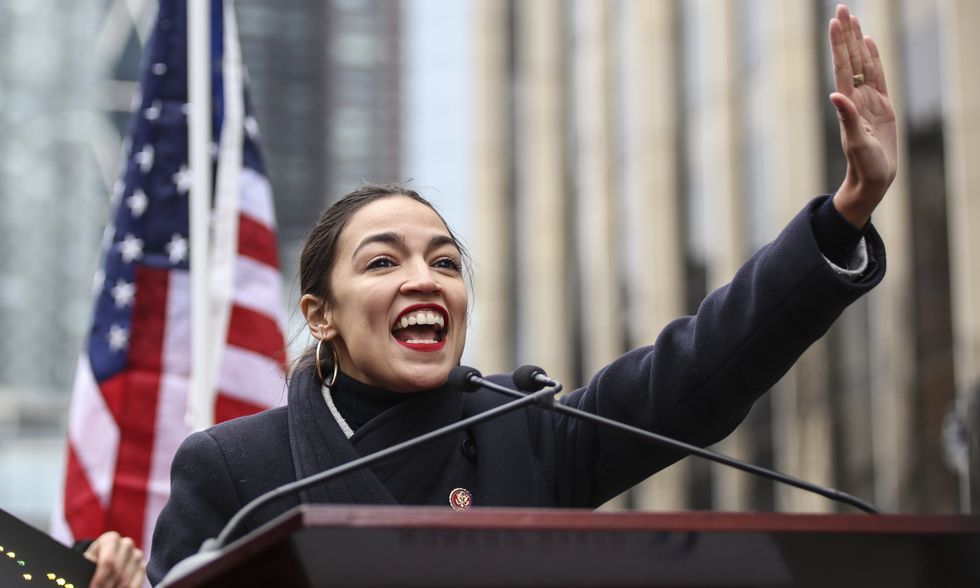 Alexandria Ocasio-Cortez wearing her hoop earrings at the Women's March
