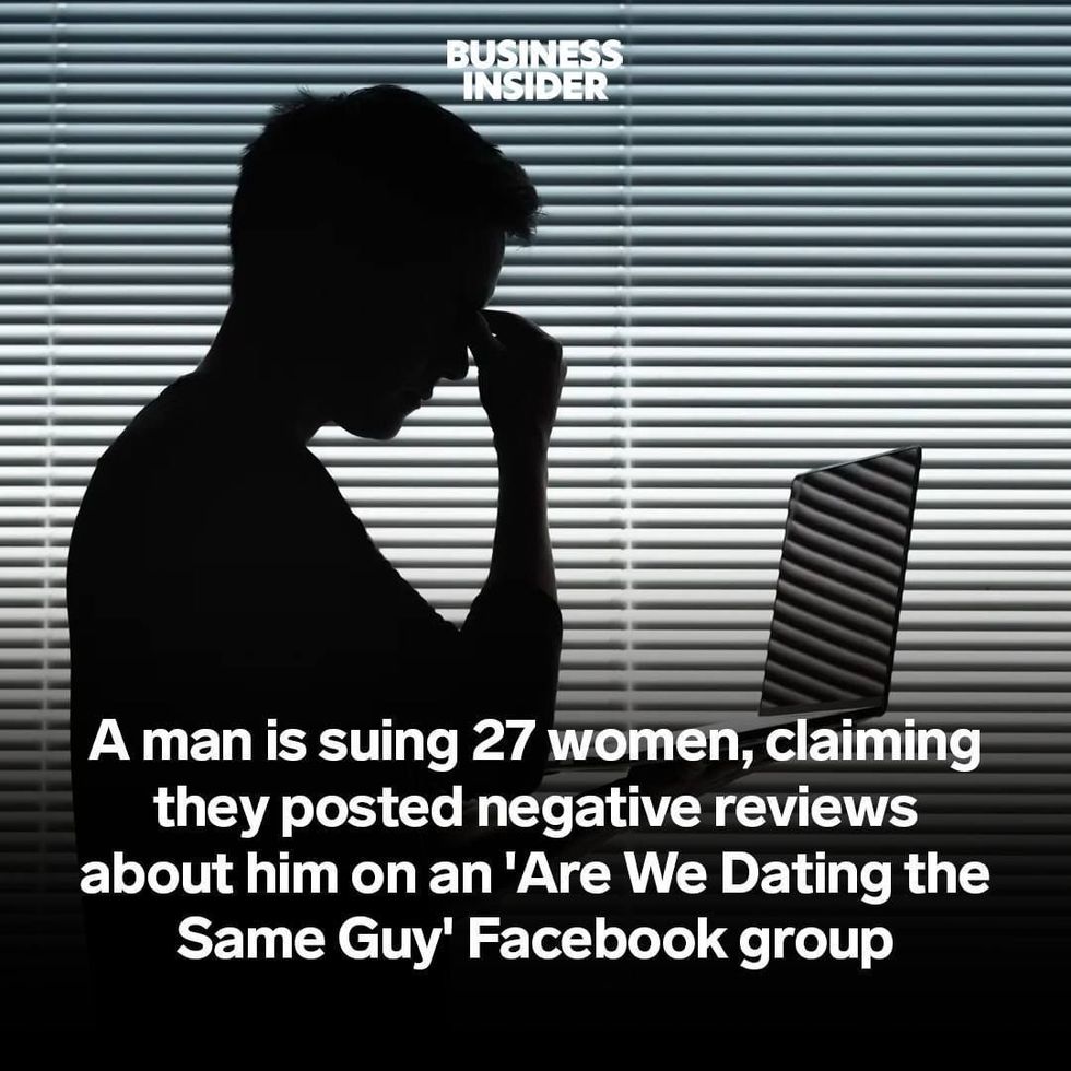 "Instagram post illustrating the news: A man sues 27 women over negative reviews posted in an 'Are We Dating the Same Guy' Facebook Group.