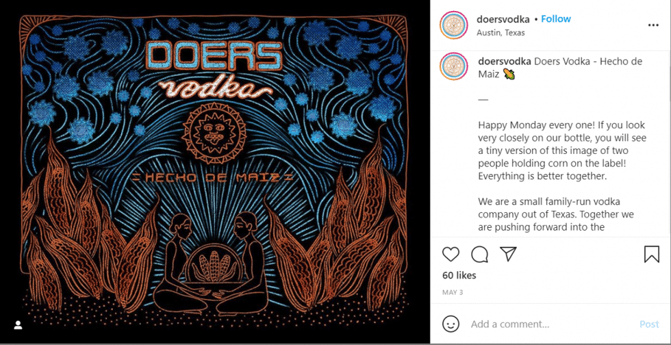Doers Vodka Instagram post.